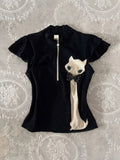 KYLETHOMASW  -  2000s Kawaii T-shirt Y2k Zipper Punk Goth Vintage Short Sleeve Slim Crop Top Harajuku Korea Woman Clothes Summer Fashion Emo Tee