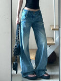 KYLETHOMASW  -  New Vintage Washed Distressed Fashion Female Wide Leg Pants American Basic High Waist Loose Casual Straight Simple Women Jeans
