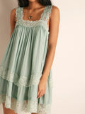 KYLETHOMASW  -  Women Vintage Mesh Babydoll Dresses Fairy Lace Mini Dress Y2k Floral Lace Trim Ruffle Chic Kawaii Harajuku Short Dress