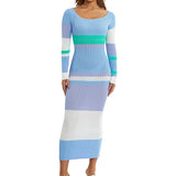 KYLETHOMASW  -  Beach Style Off Shoulder Crochet Maxi Dress Elegant Women Vintage Patchwork Long Sleeve Hollow Out Knitted Bodycon Dress Y2K
