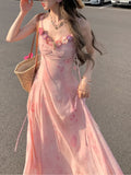 KYLETHOMASW  -  Summer French Vintage Spaghetti Strap Mini Dress Women Flower Frocks Party Evening Sexy One-Piece Y2k