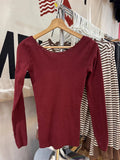 KYLETHOMASW  -  Vintage Burgundy Slim Long Sleeve T-shirt Woman Spring Bandage V-neck Slim Tee Top Casual All-match Preppy Style Cotton Tshirts