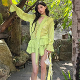 KYLETHOMASW  -  Two Piece Sets Womens Outifits Summer New High-end Designed Advanced Niche Temperature Loose Slim Shirt and Cake Skirt
