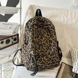 KYLETHOMASW  -  Women's Leopard Print Canvas Backpack Drawstring Decor Adjustable Strap Casual Daily School Travel Bag New Trend Back Pack