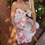 KYLETHOMASW  -  Vacation Floral Printed Slip Dress Elegant Women Spring Summer Backless Dress Beach Holiday Date Outfit Valentine's Day