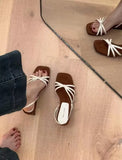 KYLETHOMASW  -  Kitten High Heels Open Toe Sandals Cross Narrow Band Low Slippers Stylish Comfortable Sexy Multi-work Shoes Flat Heels