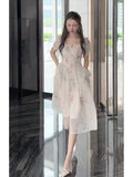 KYLETHOMASW  -  French Square Neckline Dresses Elegant Printed Dress Women Summer New Design Slim Waist A Line Long Vestido