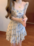 KYLETHOMASW  -  Sweet Hot Girl Beach Holiday Floral Dress Women's Summer Slim-fit Square Collar Sleeveless A-line Dress Fashion Female Clothes