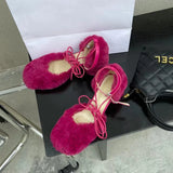 KYLETHOMASW  -  New Brand Women Sandal Fashion Furry Ladies Elegant Square Low Heel Dress Pumps Shoes Outdoor Slingback Shoes