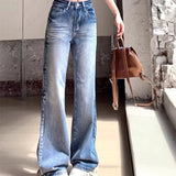 KYLETHOMASW  -  Denim Pants Women Straight Vintage Korean Fashion Easy Match Pantalones Mujer Solid High Waist Streetwear Trousers
