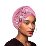 Kylethomasw New Women solid Pearl Flowers Ruffle Turban Muslim Hijab Headscarf Caps Arab Wrap Head Wedding Party Headwear Turbante Mujer