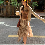 KYLETHOMASW  -  Irregular Lace Skirts Women Ruffles Print Vintage Spring Summer Mini Dress Korean Fashion Versatile Y2k Faldas Mujer