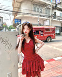 KYLETHOMASW  -  Woman Dresses Floral Printed Sleeveless Halter Irregular Ruffles Bow Bandage Backless Sexy Mini Dress Sweet Elegant Party