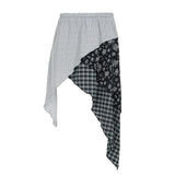 KYLETHOMASW  -  Y2k Low Waist Patchwork Flower Print Irregular Fashion Slight Strech Mid-length Skirts