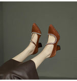 KYLETHOMASW  -  Summer New Fashion Pointed Toe Shallow Mouth Pumps Women Shoes  Thick Heel Black Simple Work Shoes