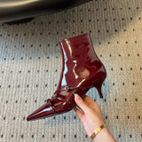KYLETHOMASW  -  Fashion Patent Leather Belt Buckle Women Ankle Boots Elegant High heels Autumn Winter Chelsea Office Lady Short Booties Shoes