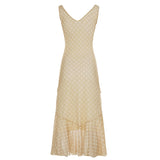 KYLETHOMASW  -  Fashion V-Neck Causal Tank Dresses Polka Dot Prints Simple Retro Straight Mesh Sleeveless Frocks