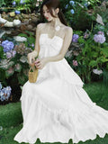 KYLETHOMASW  -  Korea Sweet Fairycore Halter Long Dress Elegant Chic Ruffles Birthday Party Dress Summer Casual A-line Vestidos Female New Robe