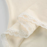 KYLETHOMASW  -  V-neck lace trimmed short sleeved T-shirt with ins European and American design, thin, solid color, tight elastic top