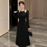 KYLETHOMASW  -  Chic Women Elegant Black Sexy Halter Slim Maxi Dress Evening Cocktail Party Club Prom Robe Female Vestidos Casual Spring Autumn