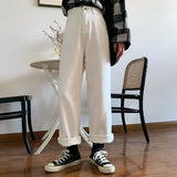 KYLETHOMASW  -  High Waist Straight Leg White Jeans Women's Loose Drapey Wide Leg Pants Spring New Style Slimming Effect Casual Denim