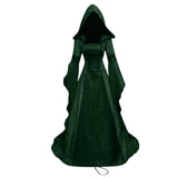 KYLETHOMASW  -  Women Deluxe Witch Dress Medieval Renaissance Maxi Train Dress Halloween Devil Pagan Witch Wedding Cos Costume Hooded Gown Robe