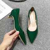 KYLETHOMASW  -  elegant ladies patent leather shoes pointed toe candy color low heel pumps women shallow mouth single leather pumps big size 43
