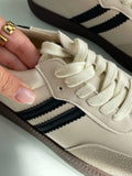 KYLETHOMASW  -  Women Genuine Leather Sneakers Round Toe Flats Mixed Colors Sewing Ladies Fashion Lace-up Shoes Spring Autumn Grey White new