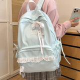 KYLETHOMASW  -  Women's Nylon Lace Bow Backpack Sweet Fresh Aesthetic Daily School Casual Book Bags New Fashion Student Back Packs
