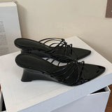 KYLETHOMASW  -  Fashion Pointed Toe Wedges Slippers For Women Footwear Female Slides Sandals Shallow Ladies Heeled Wedges Slippers Shoes Pumps