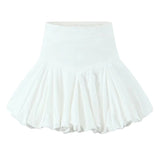 KYLETHOMASW  -  Elegant Girl Ruched Big Swing Mini Skirt Vintage High Waist Side Zipper Summer Skirts Black White Women's Party Streetwear