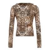 KYLETHOMASW  -  Autumn new retro leopard print long sleeved T-shirt with European and American round neck tight bottom top