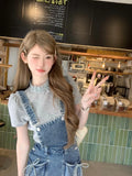 KYLETHOMASW  -  2000s Vintage Clothing 2 Piece Dress Sets Women Korean Fashion Y2k Crop Tops Tshirts + Blue Denim Dress Japanese Kawaii Jean