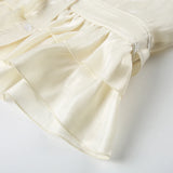 KYLETHOMASW  -  Peter Pan Collar Tiered A-line Blouse Sweet Slimming Back Tie-up Bow Shirts Chic Fashion Short Sleeve Top Ladies Summer
