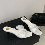 KYLETHOMASW  -  Summer New Brand Women Slipper Fashion Shallow Slip On Thin High Heel Outdoor Dress Sandals Ladies Elegant Slides New Woman
