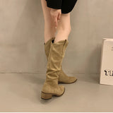 KYLETHOMASW  -  Autumn Winter Vintage Woman Knight Knee High Boots Shoes Ladies Concise Slip On Western Cowboy Botas