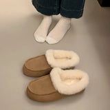 KYLETHOMASW  -  Vintage Women Fleece Lined Flats Shoes Concise Shallow Slip On Shoes Autumn Winter Ladies Elegant Keep Warm Snow Shoes