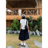 KYLETHOMASW  -  Women Loose Wide-Leg Black Jeans Cargo Y2K Harajuku High Street Aesthetics 2000s Style Shorts Denim Clothing Summer