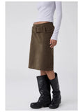 KYLETHOMASW  -  Fashion Women's Knee Length Skirt With Belt Temperament Office Lady A-Line Skirts High Waisted Slim Versatile Faldas 936P