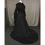 KYLETHOMASW  -  Women Deluxe Witch Dress Medieval Renaissance Maxi Train Dress Halloween Devil Pagan Witch Wedding Cos Costume Hooded Gown Robe