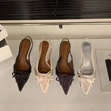 KYLETHOMASW  -  Bowktie pointed toe women slingbacks low thin heel dress shoes
