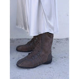 KYLETHOMASW  -  Retro Knight Boots Women's 2025 Spring Autumn Genuine Leather Lace-Up Western ort Boots Thi Bot Color Blo