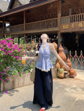 KYLETHOMASW  -  Women Summer Halter Neck Sleeveless Backless Blouse Top Lace Trim Boho Peplum Camisole Elegant Holiday Beachwear Korean Style
