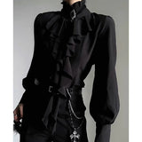 KYLETHOMASW  -  Sexy Black Slim Cropp Blouse Women Turn Down Collar Chic Solid Commuter Shirt Three Quarter Sleeve Street Fashion Deep V Hot Top