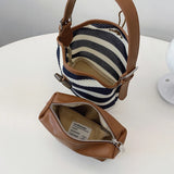 KYLETHOMASW  -  Design Stripe Knitting Bucket Bag Woven Hand Bag Beach Shoulder Bag Holiday Handbag Crossbody Purse for Women