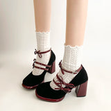 KYLETHOMASW  -  Designer Luxury Spring Thick Heel Women Mary Jane Shoes Butterfly-knot Buckle Strap Shoes Ladies Elegant Dancing Party Pumps