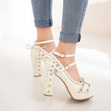 KYLETHOMASW  -  Summer 2025 Ladies 2.5 Platform Cute Bow Lace Princess Lolita Shoes Party 10cm High Heel Buckle Big size 43