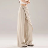 KYLETHOMASW  -  High Waist Wide Leg Pants Women's Brown Grey Asymmetrical Sash Slimming Drape Straight Casual Suit Pants Vintage Style