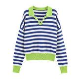 KYLETHOMASW  -  Hot Selling New Striped Knit Polo Shirt Spring V Neck Pullover Top Elegant Casual Style Daily Fashion Knitwear For Women