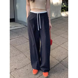 Kylethomasw Korean Lace-up Contrast Color Patchwork Casual Pants Women 2024 Summer New High Waist Striped Loose All Match Straight Pants